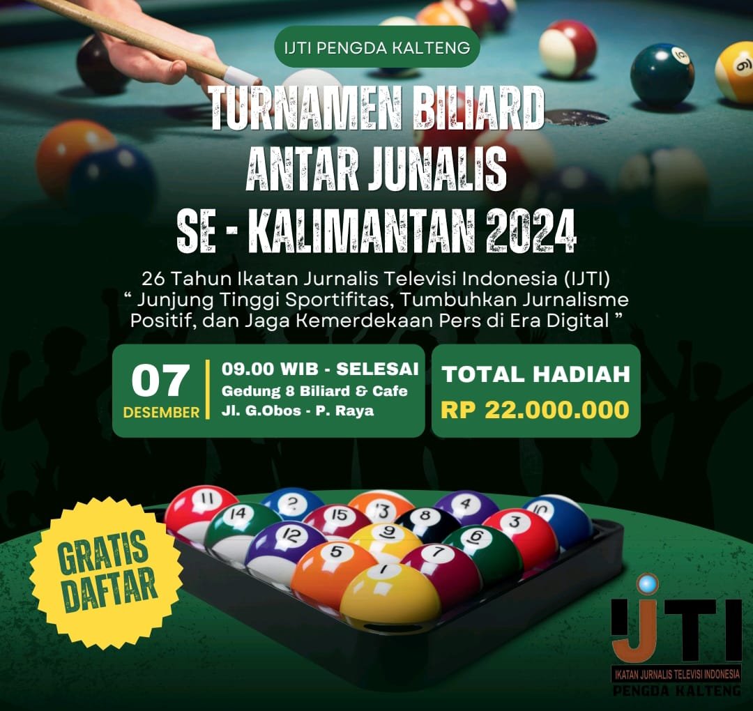 IJTI Kalteng Gelar Turnamen Biliar antar Jurnalis se-Kalimantan