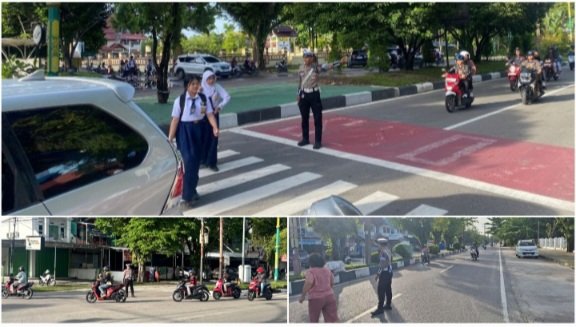 Satlantas Polresta Palangka Raya Atur Lalu Lintas Pagi di Jalan Padat