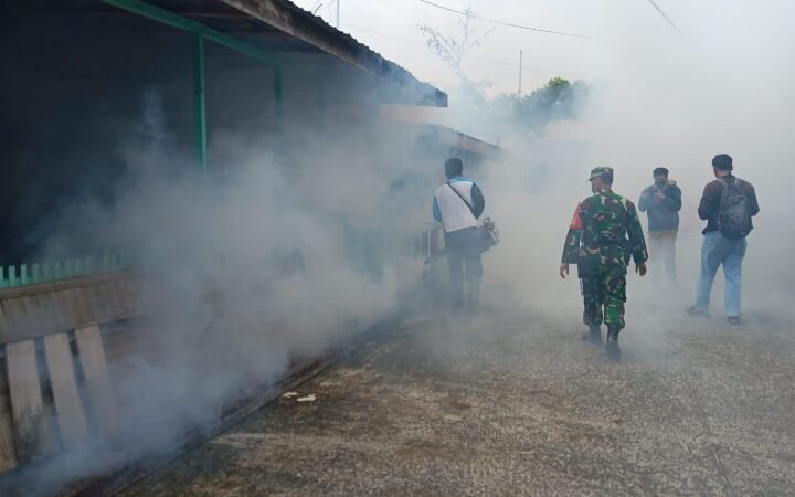 Cegah Penyebaran DBD, Babinsa Koramil 1016-01/Phd Dampingi Fogging