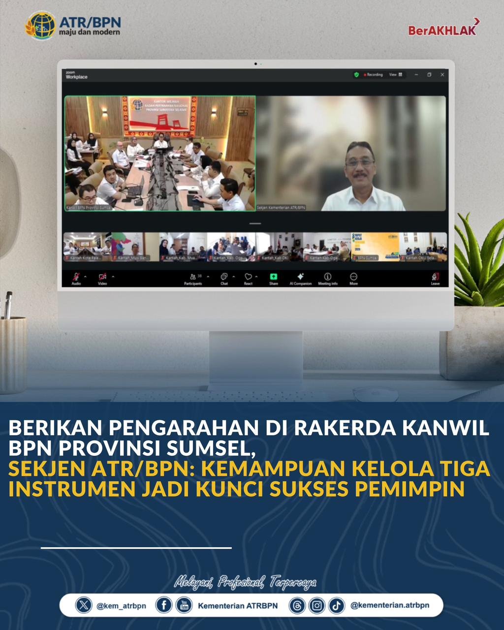 Kelola Anggaran, Aset, dan SDM Jadi Kunci Kepemimpinan, Sekjen ATR/BPN Beri Arahan di Rakerda BPN Sumsel