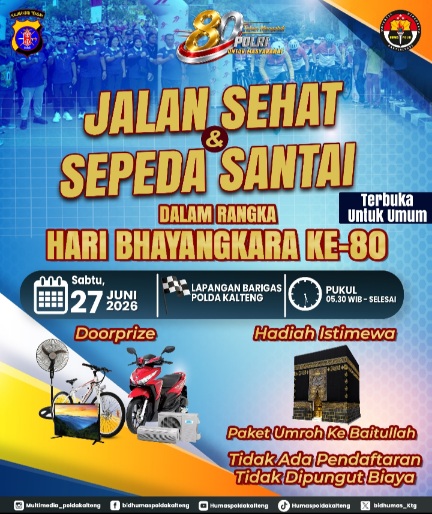 Ayo Masyarakat Kalteng, Ramaikan Jalan Sehat dan Sepeda Santai HUT ke-80 Bhayangkara