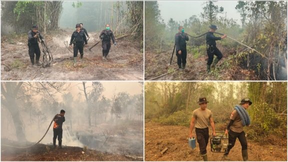 Hari Minggu Tak Surutkan Semangat Personel Polda Kalteng Padamkan Karhutla