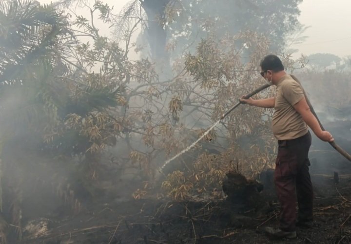 Kembali Menyala, Satgas Karhutla Polresta Palangka Raya Padamkan Api di Jalan Soekarno